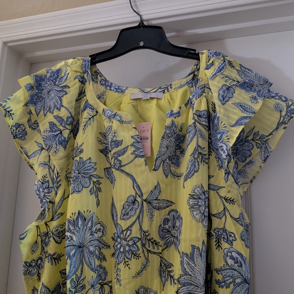 Loft Plus Floral Bright Yellow/Lime and Blue Dress Size 26 - Picture 2 of 7